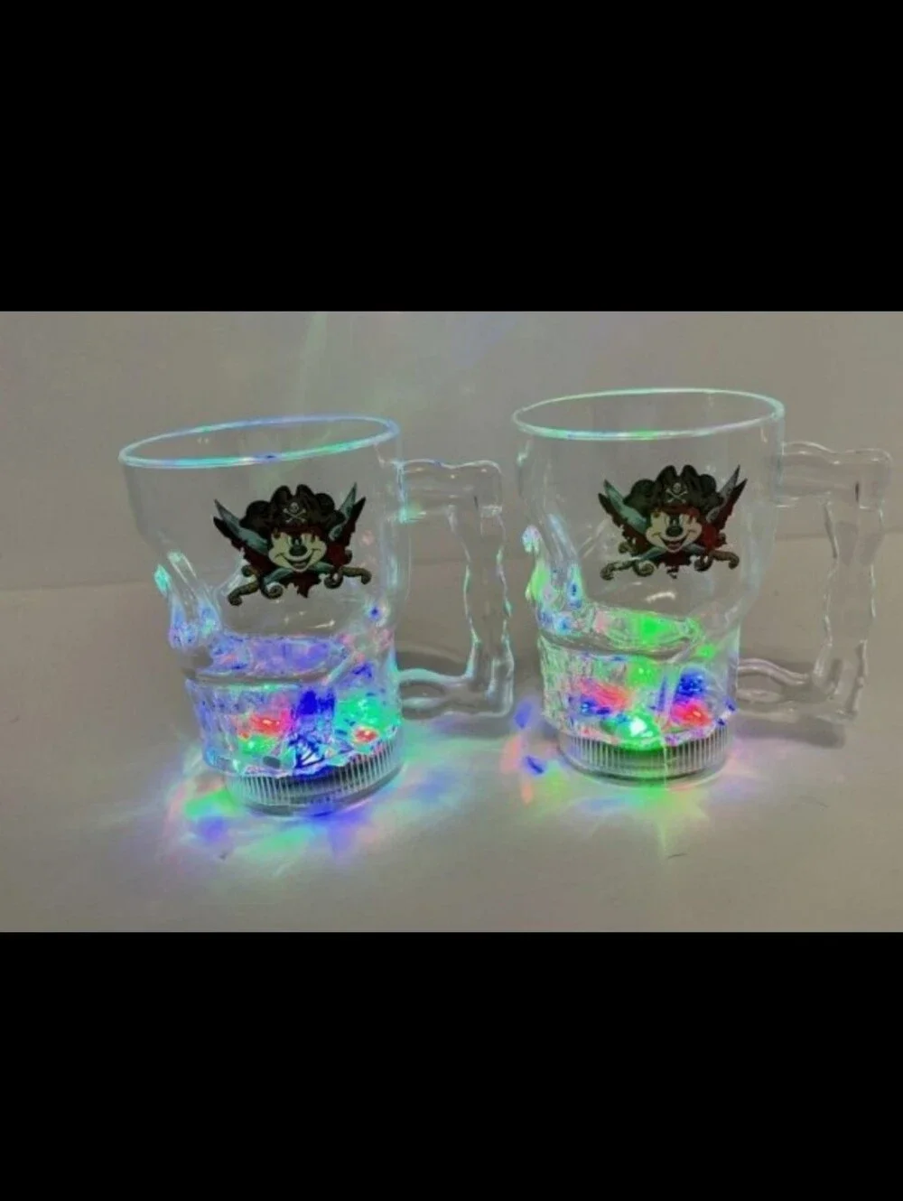 Disney Skull Glow Cup Pirate Mickey Light Up Pirates of the Caribbean SET OF 2